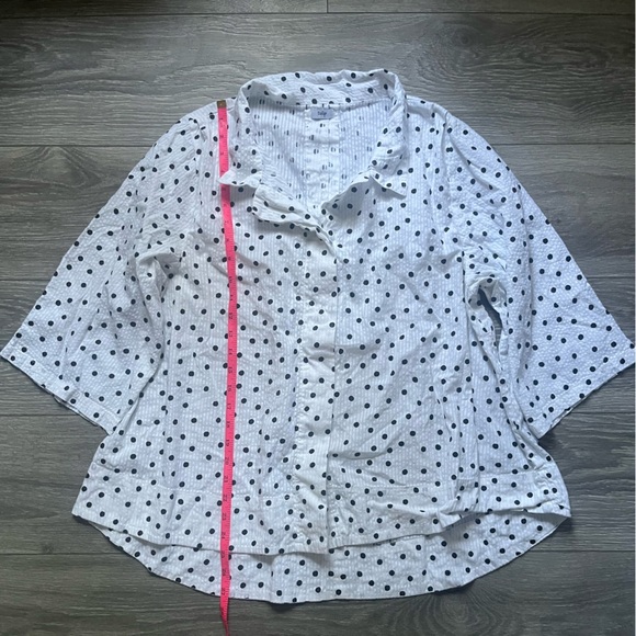 Tulip White Black Seersucker Cotton A Line 3/4 Sleeve Button Down Top Size L - Picture 3 of 7